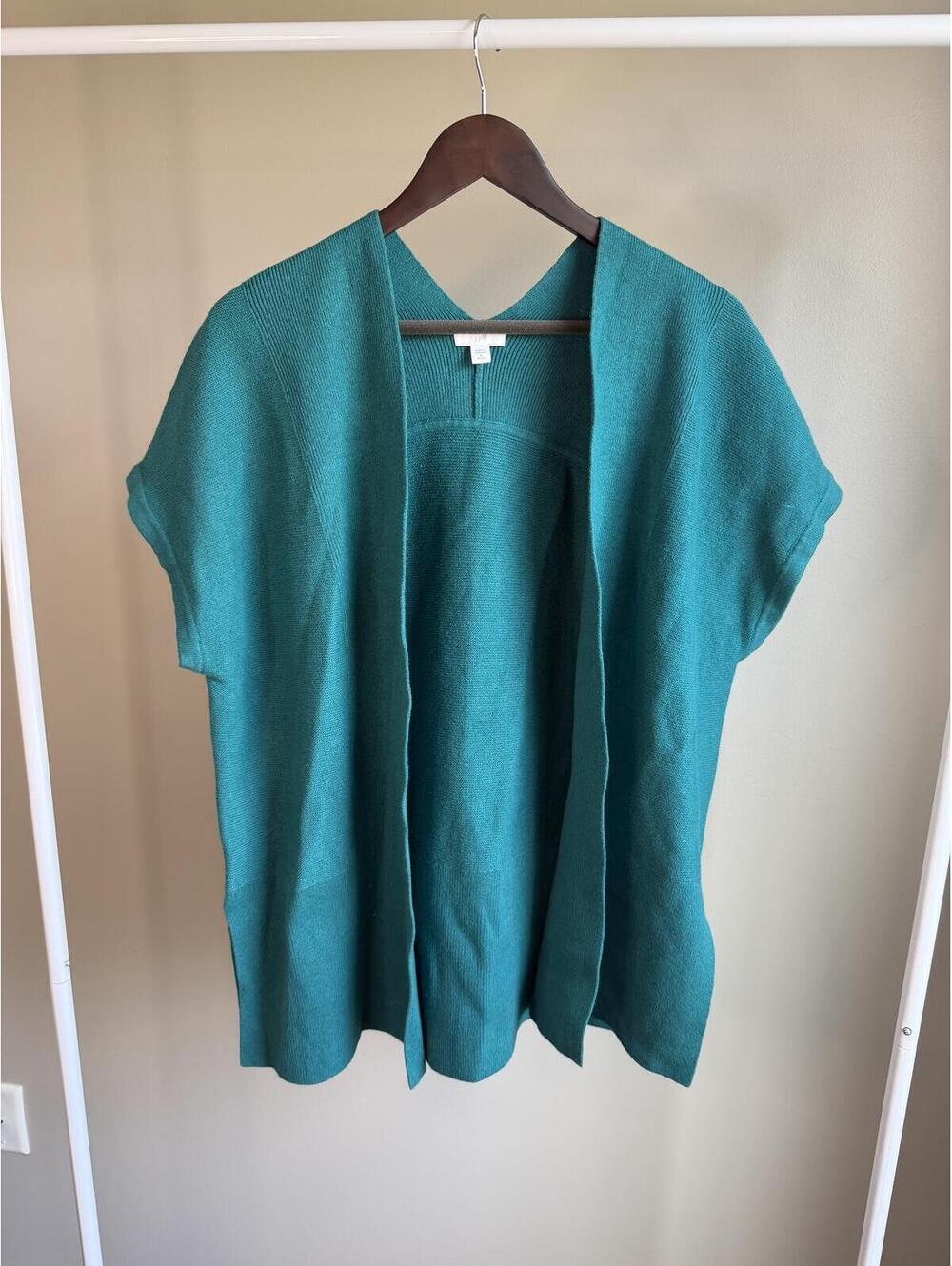 J. Jill teal cotton blend cap sleeve sweater cardigan